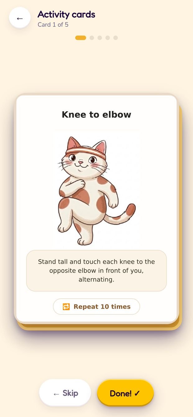Activity cards in the app