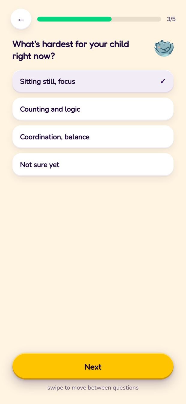 The first question the app asks